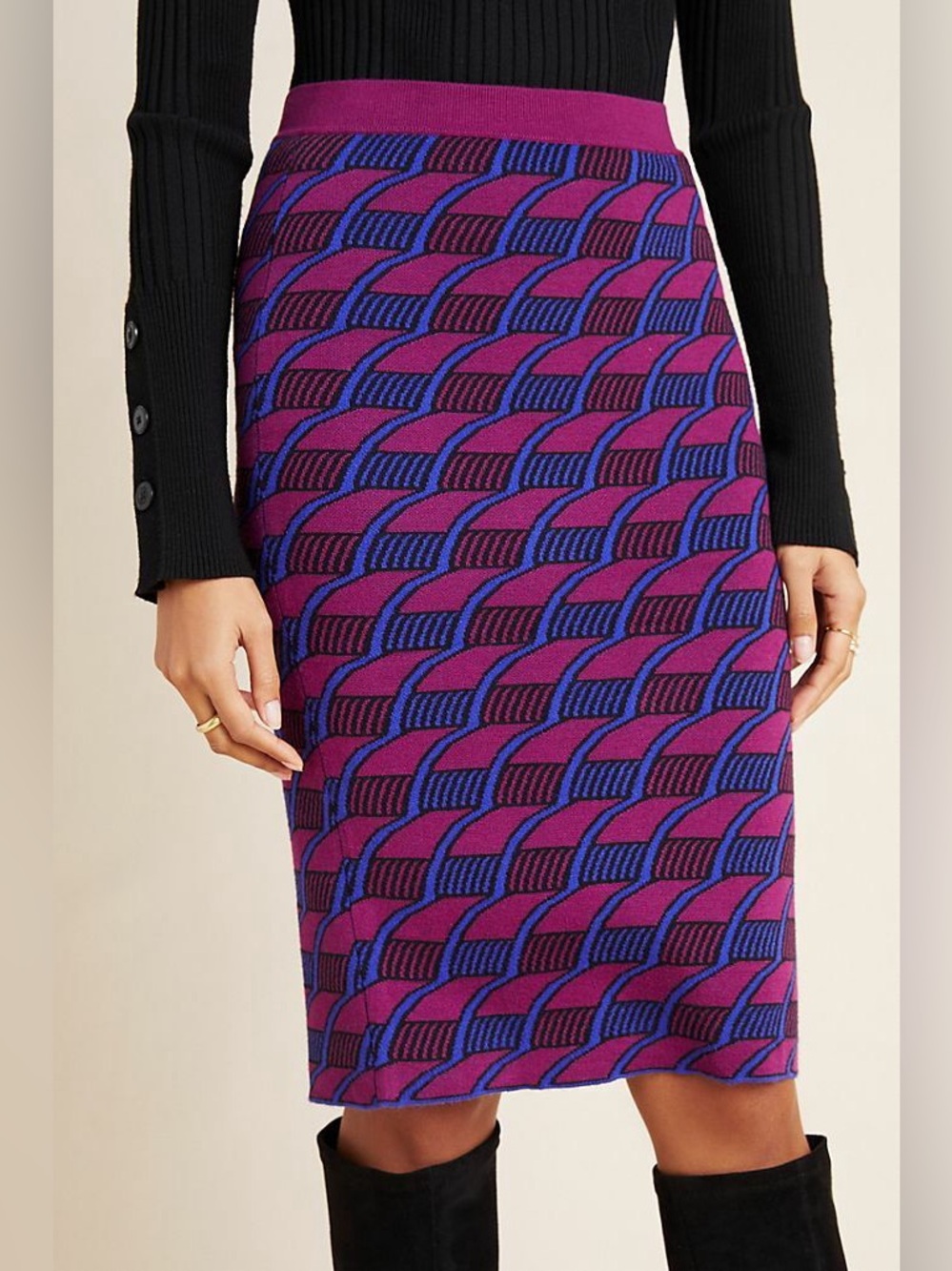 Anthropologie Maeve Nancy Motif Geometric Sweater Pencil Skirt - Size Small